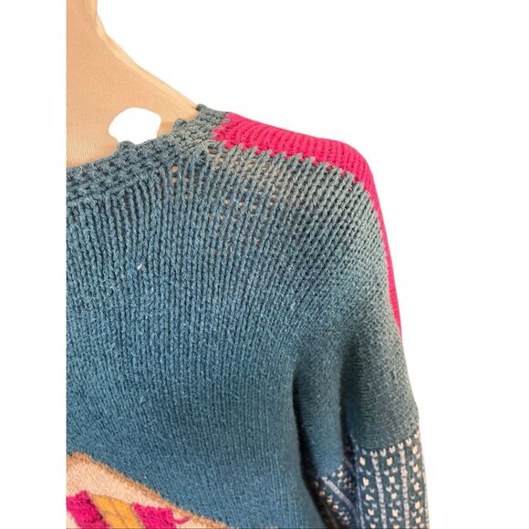 Vintage 80’s Cape Isle Knitters Patchwork Hand Knit Cottagecore Sweater L-RARE - Picture 8 of 13